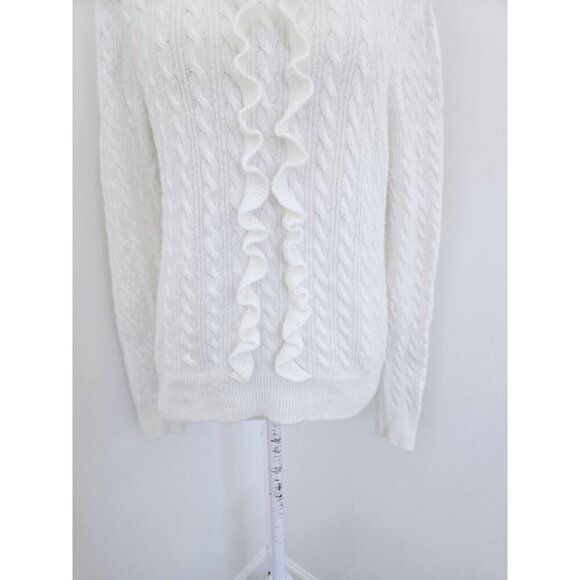 J Crew Ivory Supersoft Ruffle Front Wool Alpaca Turtleneck Pullover Sweater M - Picture 4 of 10